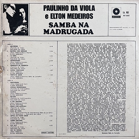 Paulinho Da Viola e Elton Medeiros – Samba Na Madrugada (VG+)