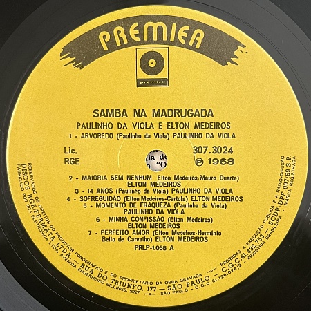 Paulinho Da Viola e Elton Medeiros – Samba Na Madrugada (VG+)
